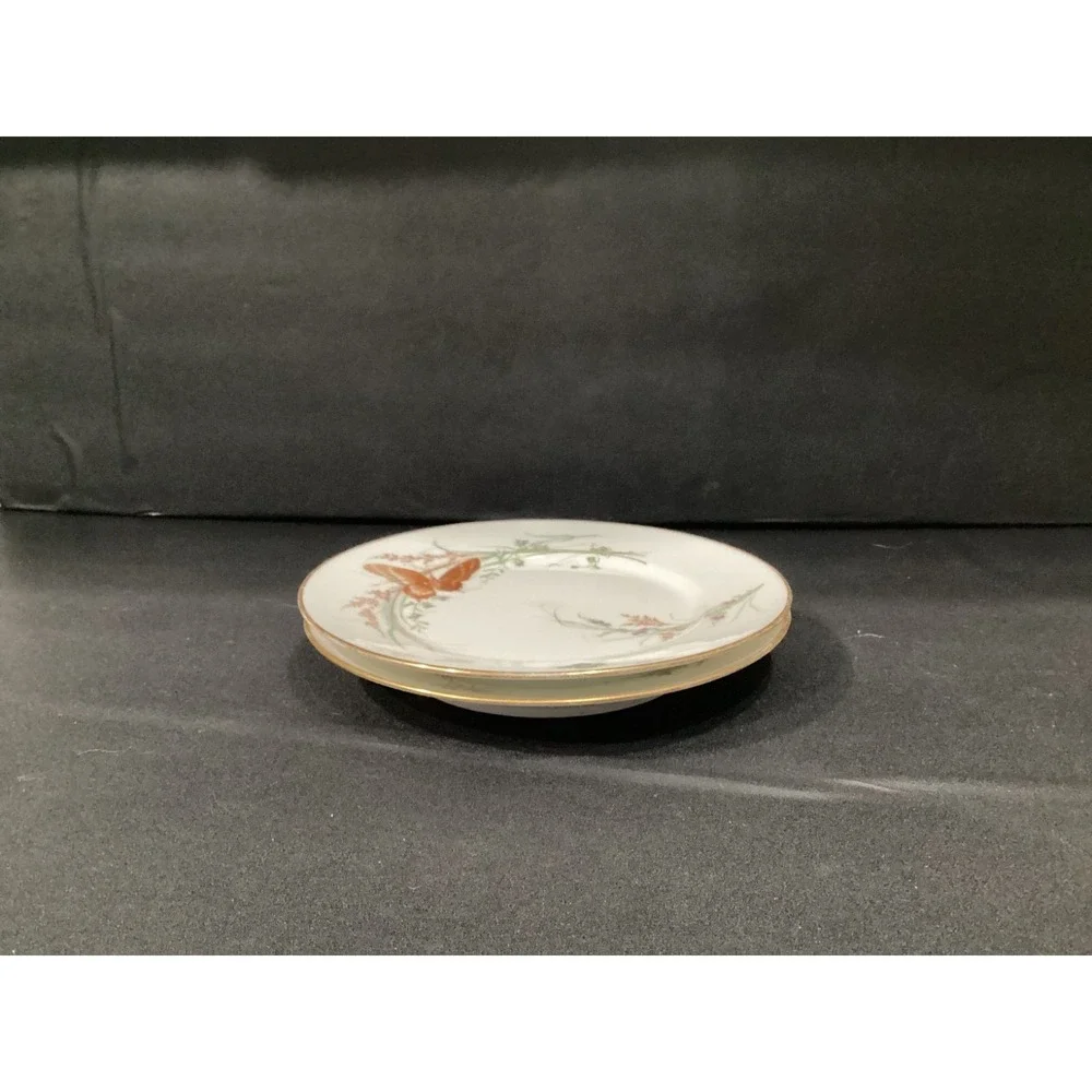 Haviland Meadow Visitors Luncheon Plates Smooth Gold Trim Set Of 2 Butterflies